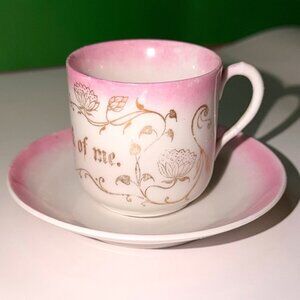 Leuchtenburg Germany Pink Luster Porcelain Demitasse Cup Saucer Think of Me VTG